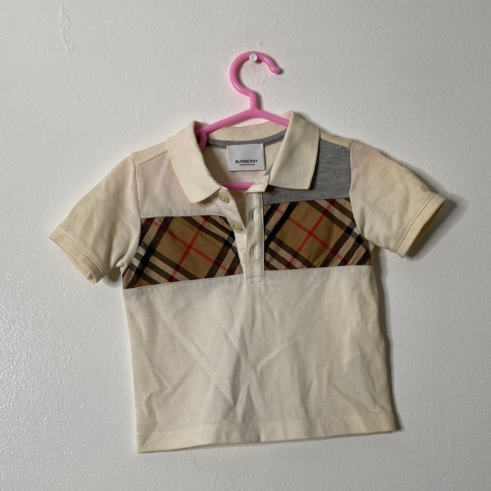Burberry Cream Kids Polo with Signature Check Chest